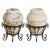 A French alabaster vase from the 20th century, cradled in a hand-forged wrought-iron stand. The vessel is carved from...