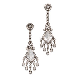 1990s Pair of 18k Gold Contemporary Quartz and Diamond Earrings For Sale