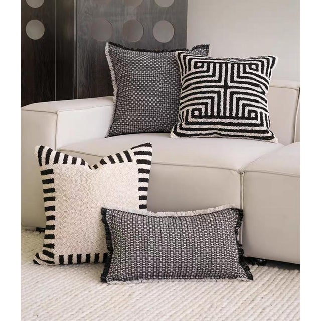 2020s Minimalist Geometric Pillow With Black and White Checkered Weave, 19 Inches For Sale - Image 5 of 6