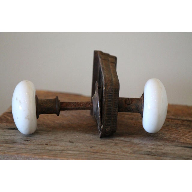 Late 19th Century Late 19th Century Porcelain Doorknobs W/ Cast Iron Scroll Rim Lock For Sale - Image 5 of 6