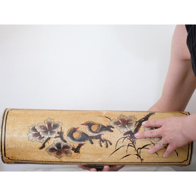 Traditional Antique Japanese Hand-Painted Leather Pillow Box For Sale - Image 3 of 5