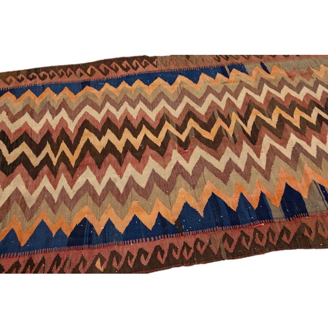 Textile 1960s Vintage Turkish Kilim Multicolor Handmade Geometric Wool Rug For Sale - Image 7 of 10