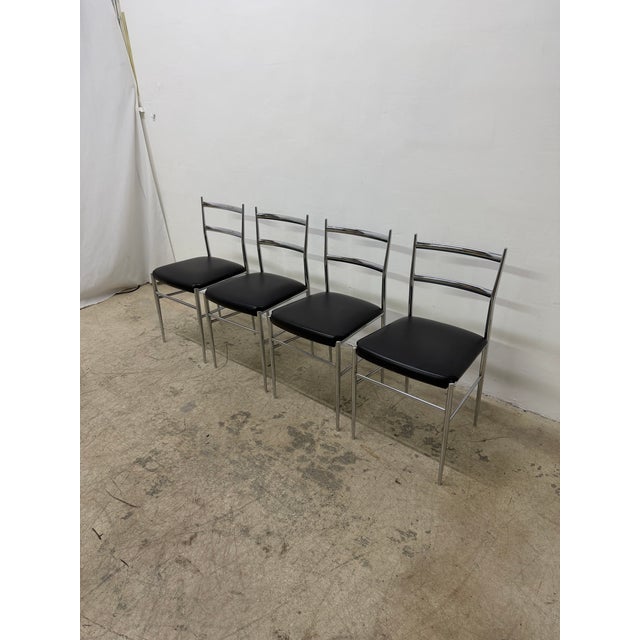 Mid-Century Modern Otto Gerdau Chrome and Black Naugahyde Dining Chairs Circa 1960s - Set of Four For Sale - Image 3 of 18