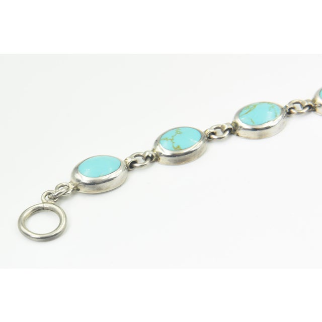 Late 20th Century Late 20th Century Mexican Turquoise Sterling Silver Link Bracelet For Sale - Image 5 of 14