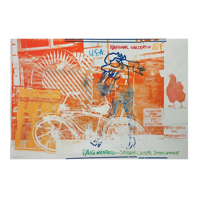 1991 Robert Rauschenberg 'Bicycle, National Gallery' Pop Art Orange USA Foil Print For Sale