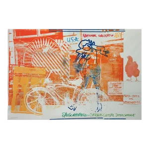 1991 Robert Rauschenberg 'Bicycle, National Gallery' Pop Art Orange USA Foil Print