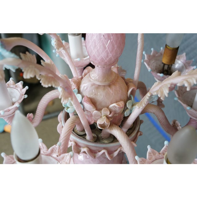 Vintage Italian Murano Pink Venetian Floral Glass Chandelier Pendant Light 23" For Sale - Image 10 of 18