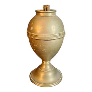 Antique 1840s Spun Brass Standalone Lard / Burning Fluid Lamp Flat Wick Burner For Sale