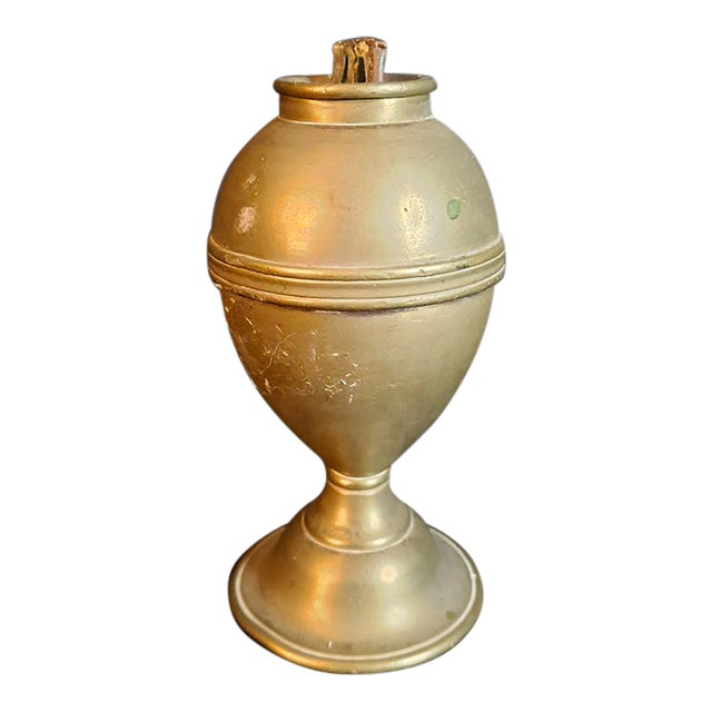 Antique 1840s Spun Brass Standalone Lard / Burning Fluid Lamp Flat Wick Burner For Sale