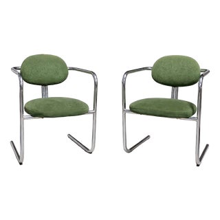 Space Age Chairs with Green Upholstery, 1970s, Set of 2 For Sale