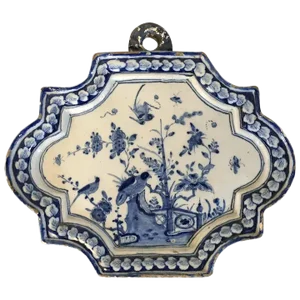 Antique Circa 1740 Dutch Delft Faience Wall Plaque in the Chinese Kangxi Taste