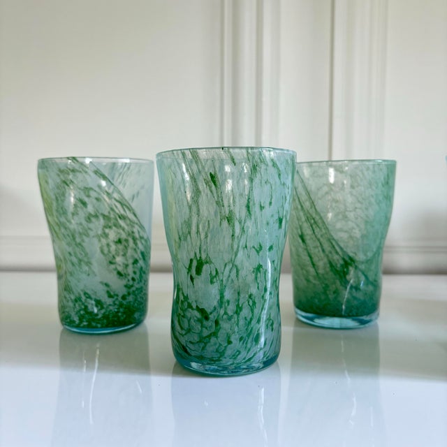 2020s Green Mist Confetti Murano Glass Hand Blown Tumblers Drinking (Cups Set of 6) For Sale - Image 5 of 7