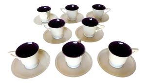 Midcentury Franciscan Montecito Gladding McBean Pottery Demitasse Eggplant & Ivory - Set of 8
