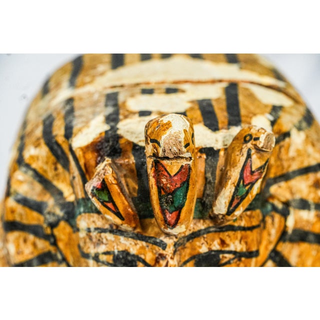 Wood Colorful Vintage Egyptian Painted Wood Sarcophagus Box For Sale - Image 7 of 16