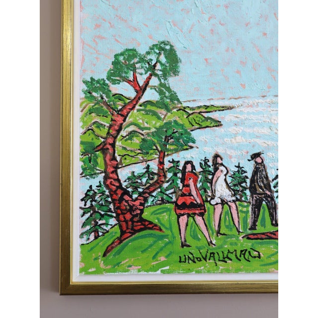 Sky Blue Mid-Century Modern 'Stroll Above the Bay' Expressive Landscape Oil Painting by Swedish Artist Uno Vallman (1913-2004), Framed For Sale - Image 8 of 14