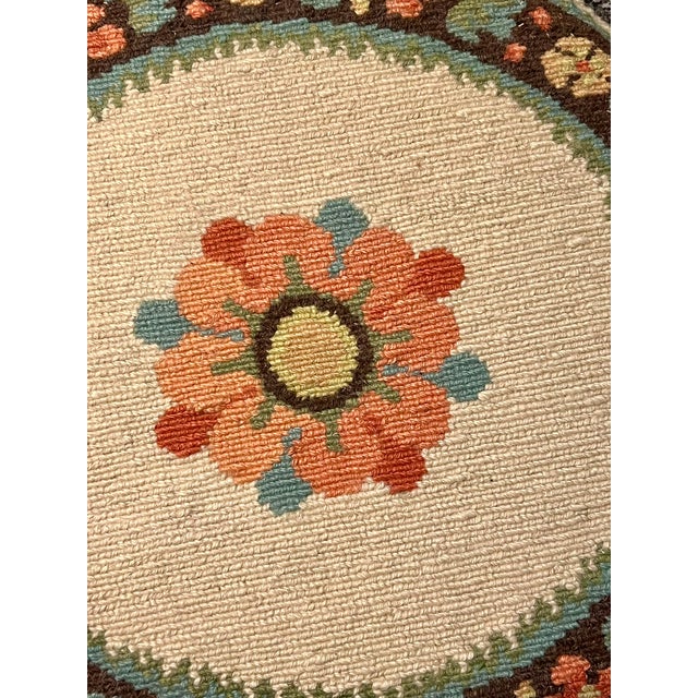 Textile Vintage Handwoven Greek Wool Chair Cushions-Set of 4-Floral Round Folk Art-Pads For Sale - Image 7 of 10