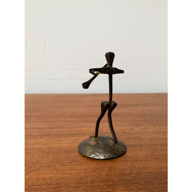 Mid-Century Wrought Iron Horseshoe Nail Art Piper Figurine, 1960s For Sale - Image 11 of 15