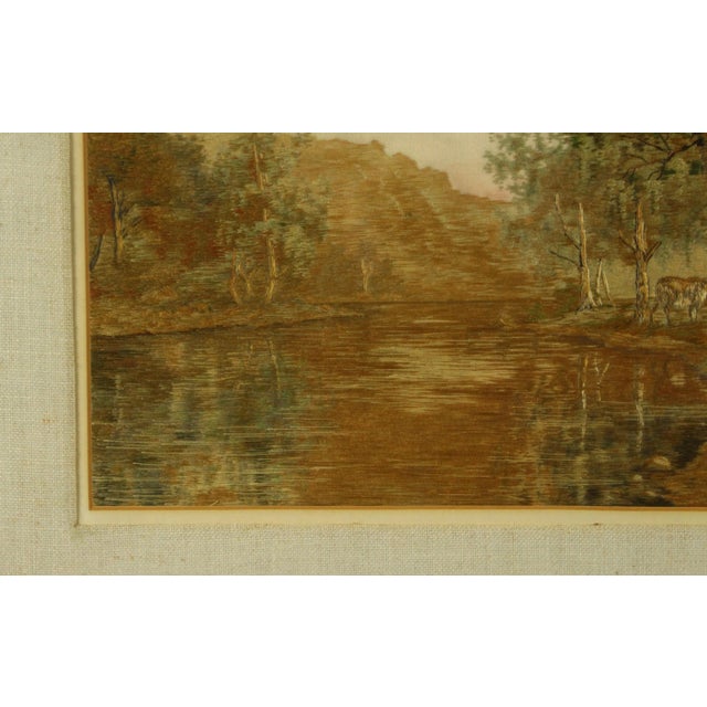 Early 20th Century Needlework Silk Embroidery Pastoral Landscape With Cattle, Signed For Sale - Image 4 of 9