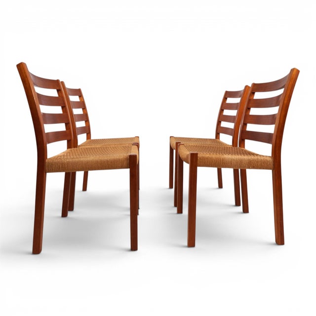 Model 408 Teak Paper Cord Dining Chairs by Niels Otto Møller for J.L. Møllers, 1975, Set of 4 For Sale - Image 18 of 18
