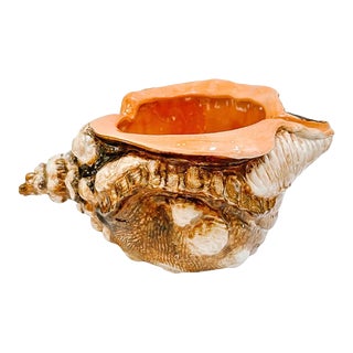 1990s Italian Trompe L’Oeil Porcelain Large Conch Shell Planter For Sale
