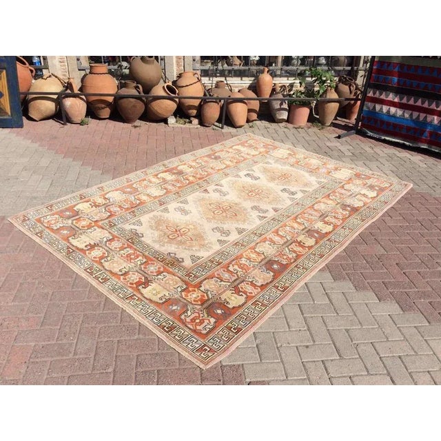 Beige Vintage Hand Knotted Turkish Area Rug - 76" X 119" For Sale - Image 8 of 10