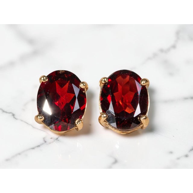 Gold Ladies 14K Yellow Gold 4 CTW Garnet Stud Earrings, 2 Pieces For Sale - Image 8 of 8