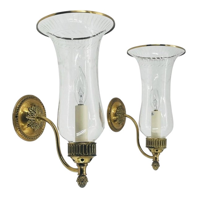 1990s Charles Edwards London Brass Hurricane Wall Sconces - a Pair For Sale
