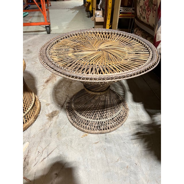 Boho Chic Vintage Wicker Double Seater Sofa and Side Table For Sale - Image 3 of 11