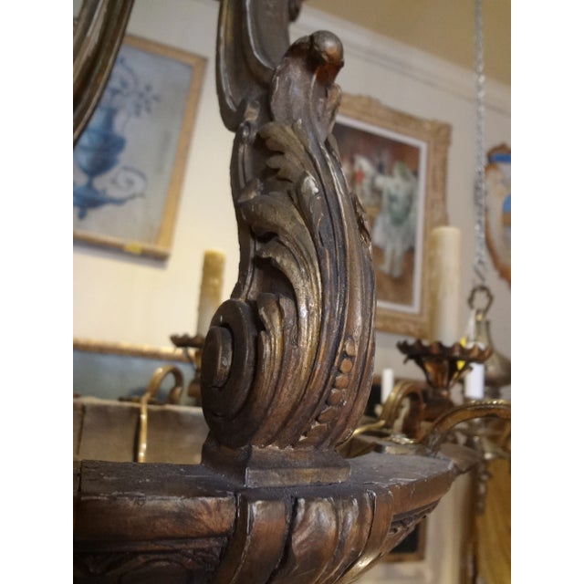 Gold French Iron and Carved Wood Chandelier For Sale - Image 8 of 11