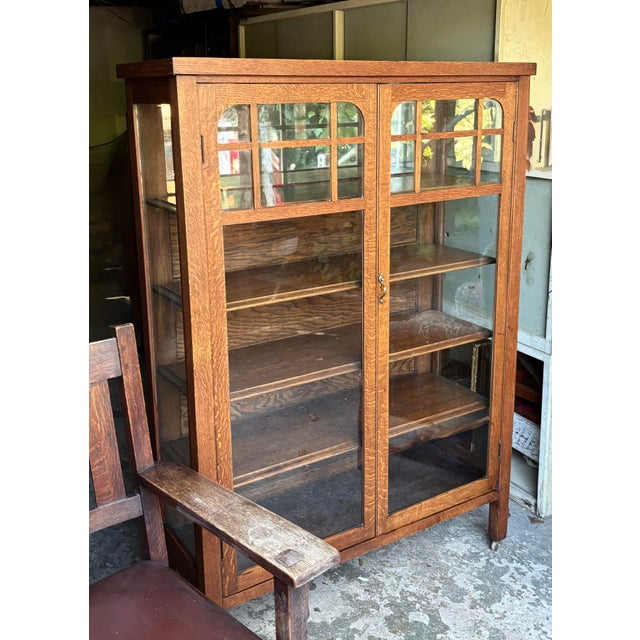 Wood Antique Arts & Crafts Mission Oak China or Display Cabinet For Sale - Image 7 of 10