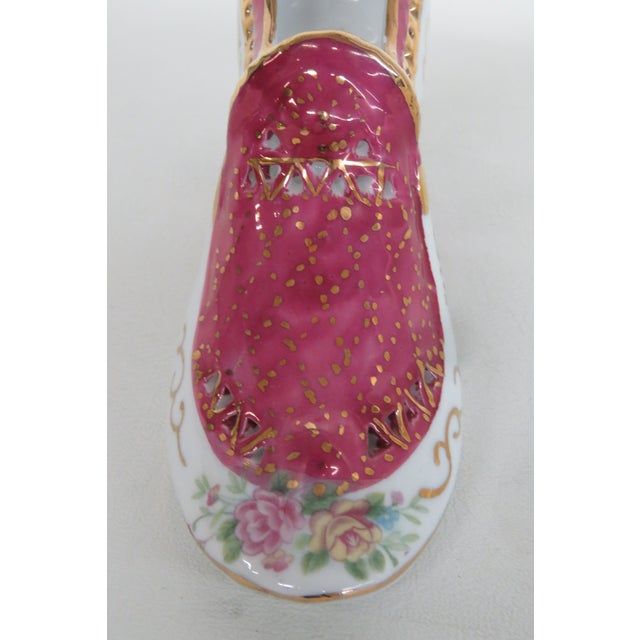Limoges China Porcelain Shoe Figurine Pink Hand Painted Flowers Gold Trim 4980b For Sale In Miami - Image 6 of 17