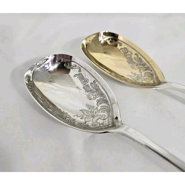 Early 20th Century Antique Edwardian Sterling Silver Serving Spoons, Sheffield, 1905, Set of 2 For Sale - Image 5 of 14