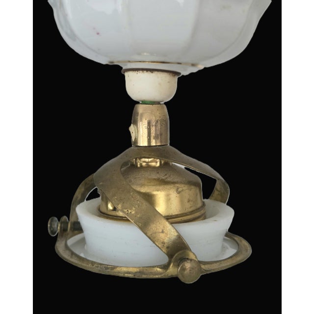 Vintage German Porcelain Pulley Pendant Lamp: Antique Floral Hand-Painted Drawbar Light For Sale - Image 11 of 11