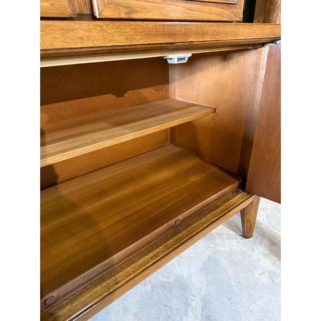1960s Mid Century Modern Walnut & Cane Hutch For Sale - Image 10 of 16