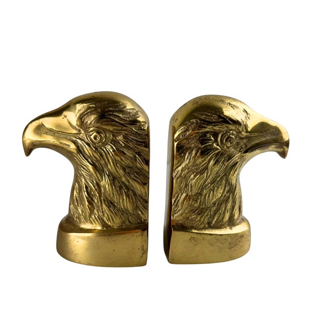 Vintage Brass Bald Eagle Bookends For Sale - Image 4 of 9