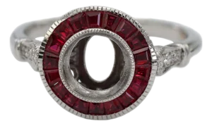 14k (585) White Gold Natural Brilliant Diamond Semi Mount Ruby Ring Size 7