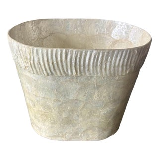 Vintage 1980s Coastal Capiz Shell Wastebasket For Sale