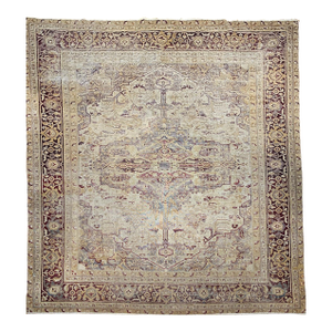 19th Century Agra Rug, Hand-Knotted Wool, Geometric Design, 12' x 14’