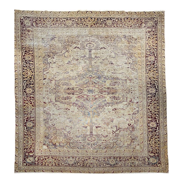19th Century Agra Rug, Hand-Knotted Wool, Geometric Design, Pale Purple & Gray, 12' X 14’ For Sale