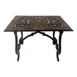 Ceremonial Table in Blackened Wood with Marquetry Top, Spain, 19th Century For Sale