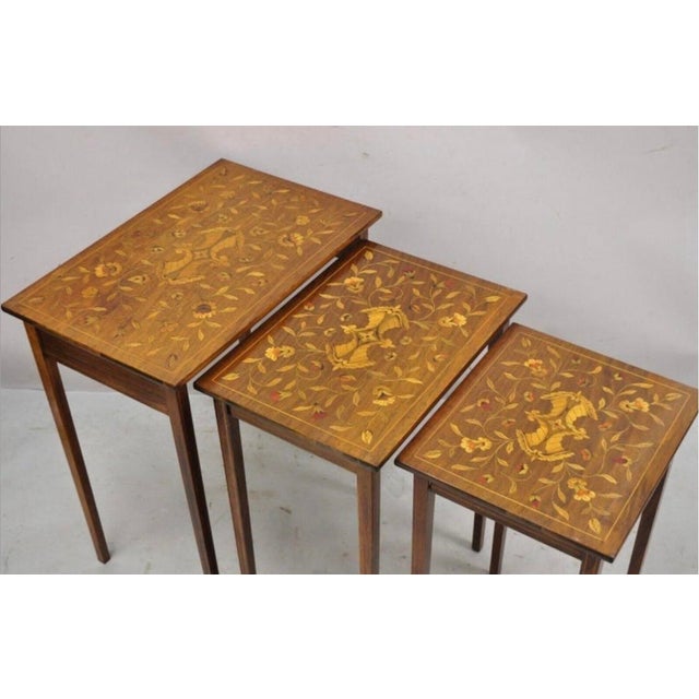 Wood Antique Mahogany Nesting Tables With Dutch Marquetry For Sale - Image 7 of 8