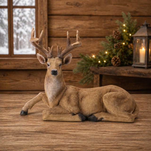 Kenneth Ludwig Chicago Large Laying Woodland Deer Figurine For Sale - Image 4 of 4