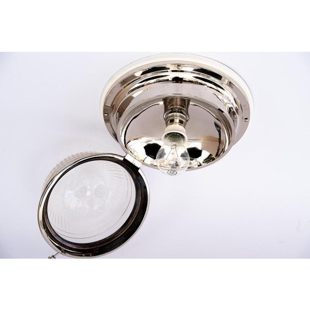 Art Deco Nickel Plated Ceiling Lamp with Cut Glass Shade, 1920s For Sale - Image 6 of 10