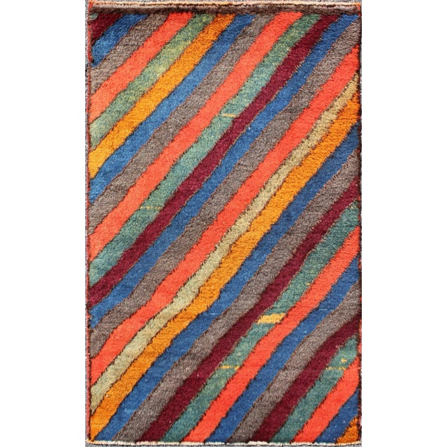 Textile Colorful Vintage Turkish Tulu Rug With Horizontal Stripes and Fine Wool For Sale - Image 7 of 7