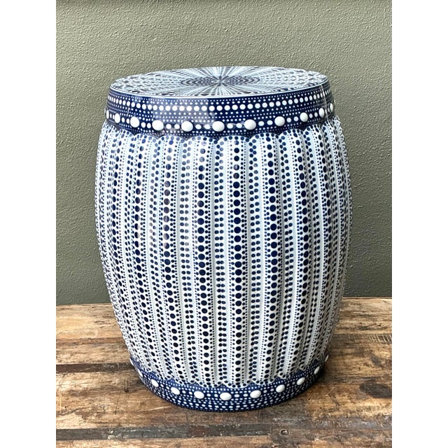 Vintage Polka Dot Glazed Ceramic Low Stool For Sale - Image 9 of 12