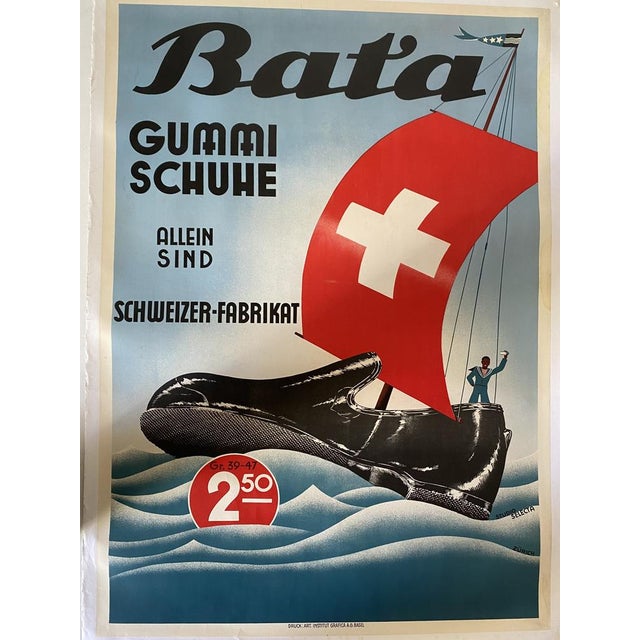 Original ardevertising vintage poster of "bata shoes company", studio selecta - zurich switzerland, 1950s original bata...