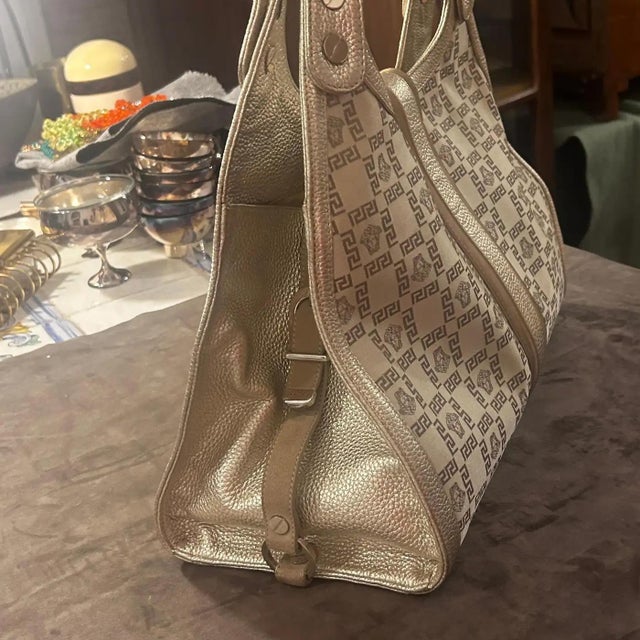 Textile Vintage Gianni Versace Metallic Medusa Monogram White Shoulder Bag For Sale - Image 7 of 7
