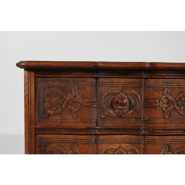 Wood Small Danish Rococo Style Hand-Carved Oak Chest of Drawers, 1940s For Sale - Image 7 of 13