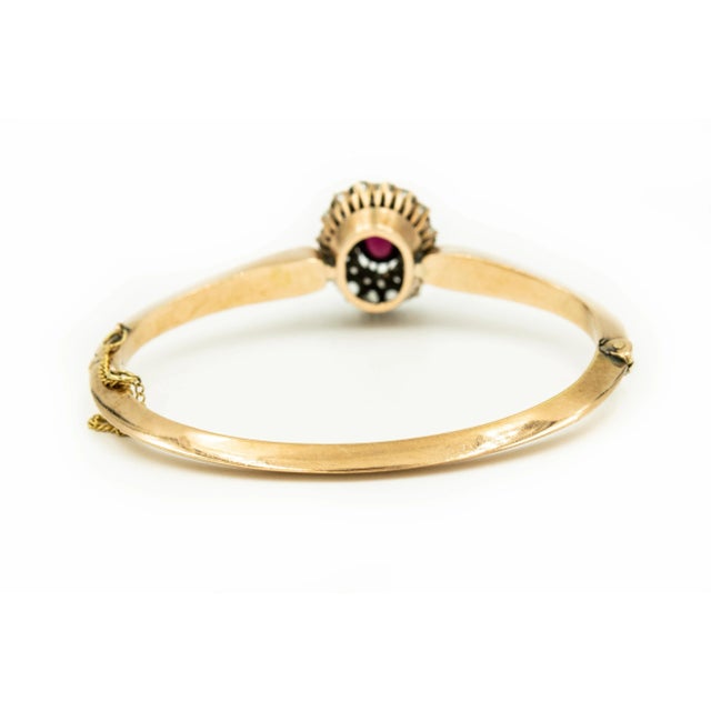 Antique Victorian Garnet Rose Cut Diamond Gold Bangle Bracelet For Sale - Image 4 of 8