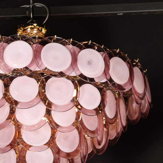 Modernist Hand-Blown Smoked Amethyst Murano & Brass 6-Tier Disc Chandelier For Sale - Image 10 of 12